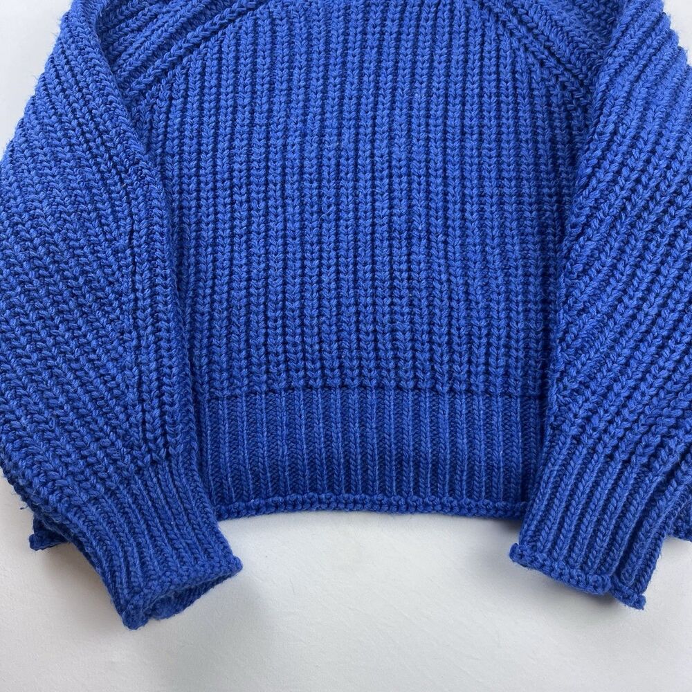 H&M Chunky Funnel Neck Long Sleeve Oversized Sweater Large Top Electric Blue Pop - Picture 3 of 11